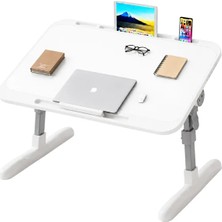 Sunup SN-29697 Çok Fonksiyonlu Katlanabilir Yatak Koltuk Laptop Masası Yükseklik ve Açı Ayarlı Beyaz 60X40CM