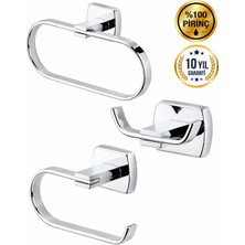 Osso Banyo Marina Serisi Krom Pirinç Banyo Aksesuar Seti Havluluk Askılık Açık Kağıtlık 3’lü Premium Set