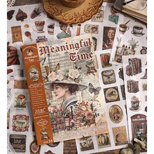 Hediye Vakti Retro Temalı Çıkartma ve Sticker Kitabı | 24 Sayfa Estetik Journal Malzemesi 1 Adet