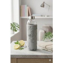 Homerest 1 Litre Cam Su Matarası Gri Koruyucu Kılıflı Sızdırmaz Kapaklı Cam Şişe Sağlıklı Su Matarası