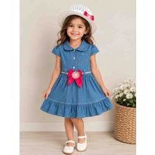 Lovinya Kids Çiçek  Detaylı  Şapkalı  Kot Elbise