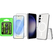 Vendas Galaxy S26 Plus Kılıf M-Safe Şarj Özellikli Şeffaf Sert Pc Vendas Embos Kapak + Kamera Lens + Cam Ekran Koruyucu