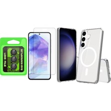 Vendas Galaxy S26 Plus Kılıf M-Safe Şarj Özellikli Şeffaf Sert Pc Vendas Embos Kapak + Kamera Lens + Nano Ekran Koruyucu