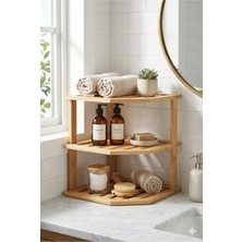 Homerest 3 Katlı Bambu Köşe Rafı Banyo Mutfak Tezgah Üstü Düzenleyici Organizer Ahşap Tasarım 25 cm Yükseklik