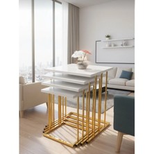 Eryalux Home 4'lü Rüyagold-Beyaz Mdf Zigon Sehpa