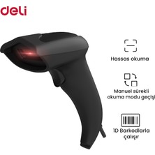 Deli Delı Barkod Okuyucu 1d Lazer Kablolu El Tipi Siyah Barcode Scanner