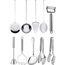 Trouvaille 10 Parça Paslanmaz Çelik Spatula Kevgir Kepçe Kaşık Çırpıcı Çeyiz Hazırlık Seti