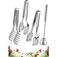 Trouvaille 4 Parça Çelik Makarna Maşası, Salata Maşası, Pasta Maşası, Otomatik Çırpıcı Seti Mutfak Seti
