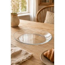 Trouvaille Cam Servis Tabağı Şeffaf Salata ve Meyve Sunum Tabağı Kahvaltılık Pasta Meze Tabağı 33X25 cm