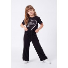 Joy Kids Kız Çocuk Taş Detaylı Altı Uzun Rahat Takım (5-8yaş) (Siyah)