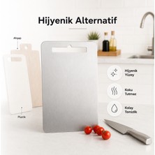Stilorax Anti-Bakteriyel Çelik Kesme Tahtası 29x19 cm Orta Boy, Koku Yapmaz Hijyenik Paslanmaz Mutfak Tahtası, Bulaşık Makinesinde Yıkanabilir