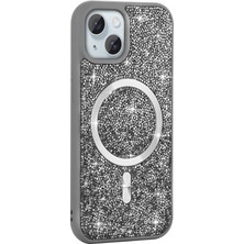 Apple iPhone 15 Plus Uyumlu Kılıf Pırlanta Tasarımlı M-Safe Şarj Özellikli Zore Mozaik Silikon Kapak