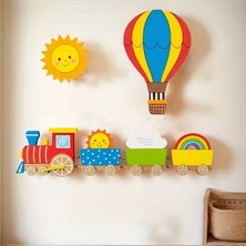 Belirtilmemiş Ahşap Çocuk Bebek Odası Duvar Dekoru Seti | Montessori Renkli Ahşap Tren, Balon ve Gökkuşağı Figürlü