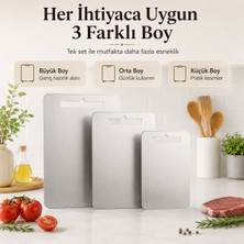 Stelund Anti-Bakteriyel Çelik Kesme Tahtası 3’lü Set, Paslanmaz Metal Doğrama Tahtası, Koku Leke Tutmaz, Kolay Temizlenir