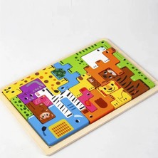 Belirtilmemiş Eğitici Ahşap Hayvan Puzzle Oyunu – 18 Farklı Renkli Hayvan Figürü Montessori Puzzle ve Denge Oyunu
