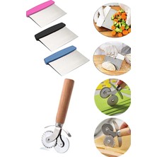 Trouvaille Hamur Kesme Aparatı Spatula + Ahşap Saplı Hamur ve Pizza Kesme Ruleti