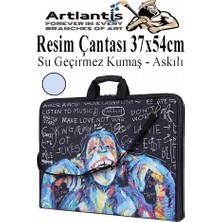 Artlantis Resim Çantası Desenli Kumaş 37X54 cm 1 Adet Teknik Resim Dosya Çantası 35X50 cm Askılı Proje Çantası Fermuarlı Okul Sınıf