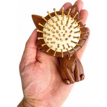 Sorendy Ahşap Çocuk Saç Fırçası Kedi Şeklinde Desenli Işlemeli 12 cm Mini Boy Ufak Fırça