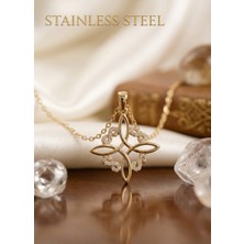 Stainless Steel 316L Çelik Zincir Gold Renk Sonsuzluk Motif Zirkon Taşlı Kolye