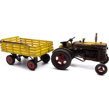 Yakalabazar Dekoratif Metal Traktör Römorklu Maket 30 cm - Vintage Eskitme Tarz Hediyelik Model