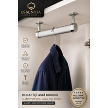 ESBH Dolap Içi Askı Borusu Alüminyum Oval 74 cm + Tavan Askı Aparatı 2 Adet + Vida Seti Elbise Askılığı