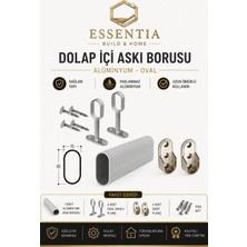 ESBH Dolap Içi Askı Borusu 155 cm Alüminyum Oval + 2 Adet Ayaklı Flanş + 2 Adet Sabit Flanş Set