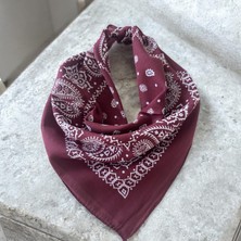 Als Tasarım Dünyası Bordo Renk %100 Koton Retro Desenli Çok Amaçlı Bandana