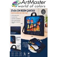 ArtMaster Resim Çantası Desenli Kumaş 37X54 cm 1 Adet ART02 Teknik Resim Dosya Çantası 35X50 cm Askılı Proje Çantası Fermuarlı