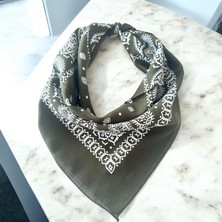 Als Tasarım Dünyası Yeşil Renk %100 Koton Retro Desenli Çok Amaçlı Bandana