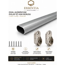 ESBH Oval Alüminyum Dolap Içi Askı Borusu 192.5 cm + 2 Adet Flanş + Vidaları