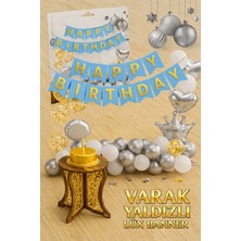Party Express Altın Varak Yaldızlı Lüks Happy Birthday Banner - Mavi