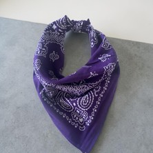 Als Tasarım Dünyası Mor  Renk Içi Beyaz Etnik Desenli %100 Koton Bandana