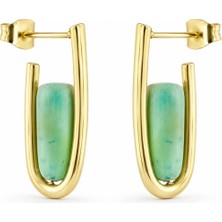 Zeino Yeşil Taşlı Küpe - 14K Altın Kaplama - 27 mm