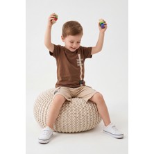 Joy Kids Erkek Çocuk %100 Pamuk Sırt Baskılı Rahat Takım (3-6yaş) (Kahve-Krem)