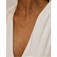 Nevamor Çelik Minimal Ikili Y Zincir Gold Kolye
