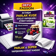 Defu Fasson A4 Yapışkanlı Parlak Kuşe Orjinal Inkjet Yazıcı Kağıdı Fotoğraf Baskı 50 Adet