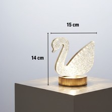 Ozcmax Kuğu Model Kristal LED Masa Lambası – Dokunmatik, 3 Renk Işık Modlu, Şarjlı Minii Dekoratif Gece Lambası