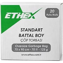 Ethex Battal Boy Siyah Renk Çöp Torbası 20 Paket - 75X90 cm