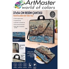 ArtMaster Resim Çantası Desenli Kumaş 37X54 cm 1 Adet ART05 Teknik Resim Dosya Çantası 35X50 cm Askılı Proje Çantası Fermuarlı