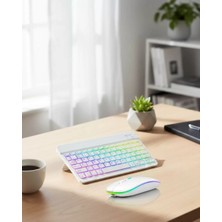 Calperia Aydınlatmalı Kablosuz Klavye Mouse Seti Bluetooth Bağlantılı Çoklu Cihaz Uyumlu