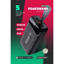 Powerway 30.000 mAh PD 22.5 W Hızlı Şarj Led Fener Dijital Ekran QC30 Siyah Powerbank