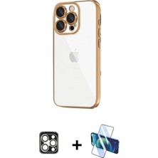 Marsilyan™- iPhone 16 Pro Max Kılıf Vadi Minimal - Siyah 3D Antistatik Cam Ekran Koruyucu + Pvd Metal Kamera Lens - Gs