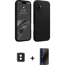 Marsilyan™- iPhone 16 Kılıf Kozmos Yansıma Özel Seri - Siyah 3D Antistatik Hayalet Cam Ekran Koruyucu + Pvd Metal Kamera Lens - Yl