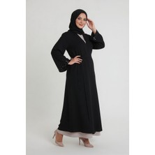 Zermiva Siyah Pul Detaylı Kuşaklı Ferace Abaya
