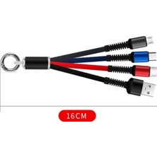 Hereveoyuncak Işıklı Anahtarlık Model 3 In 1 USB Çıkışlı Mikro,type-C ve Iphone Uyumlu Şarrj Kablosu