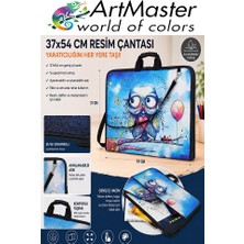 ArtMaster Resim Çantası Desenli Kumaş 37X54 cm 1 Adet ART09 Teknik Resim Dosya Çantası 35X50 cm Askılı Proje Çantası Fermuarlı