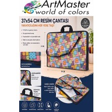 ArtMaster Resim Çantası Desenli Kumaş 37X54 cm 1 Adet ART10 Teknik Resim Dosya Çantası 35X50 cm Askılı Proje Çantası Fermuarlı