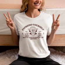 Ontunew Expresso Yourself Baskılı Retro Vintage Standart Kalıp Bisiklet Yaka Pamuklu Kadın ve Erkek Tshırt