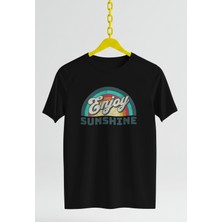 Ontunew Enjoy Sunshine Baskılı Retro Vintage Standart Kalıp Bisiklet Yaka Pamuklu Kadın ve Erkek Tshırt