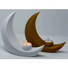 3D Baskı Zamanı Modern Ay Yıldız Şamdan ve Tealight Mum Geçmeli Beyaz - 3D Yazıcı Tasarımı Dekoratif Mumluk